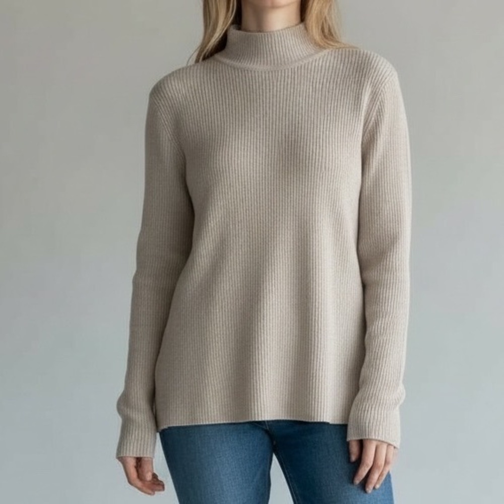 KAREN SCOTT Ribbed‎ Mock Neck Long Sleeve Sweater Beige Women's Size L